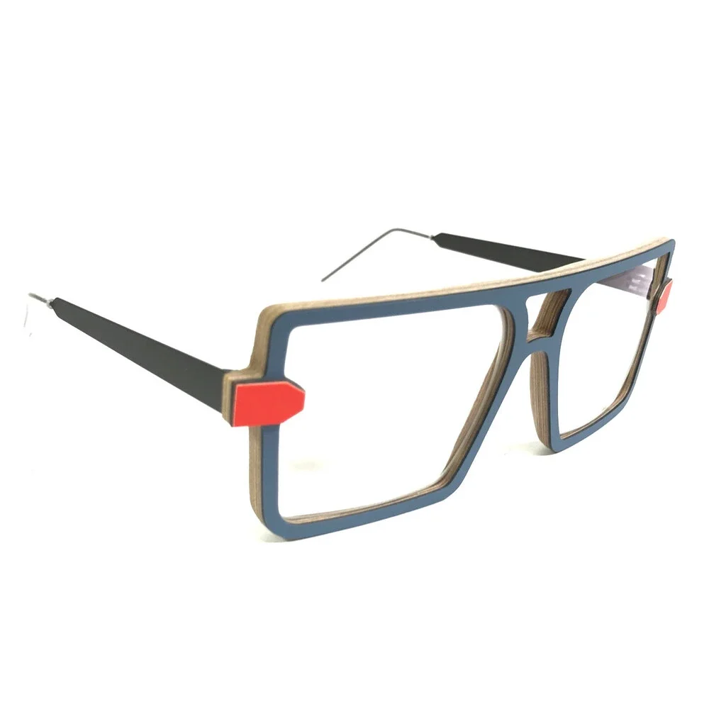 Nina Mur Eyeglasses Frames TETE A66 Blue Wave Soft Matte Wood Square 54-17-140